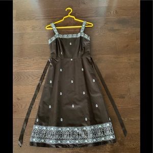 LOFT Midi Brown Dress with White Stitching Size 2.